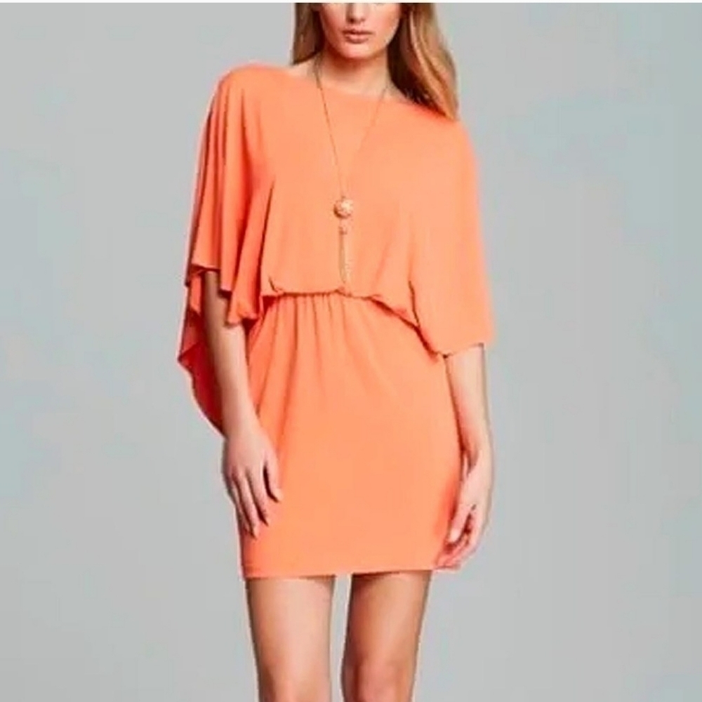 TRINA TURK WILLOW BLOUSON JERSEY DRESS IN ORANGE, SZ 6